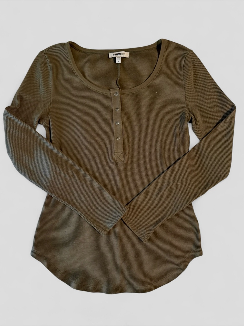 William Rast Olive Green Waffle Knit Henley Top Long Sleeve Women’s Medium